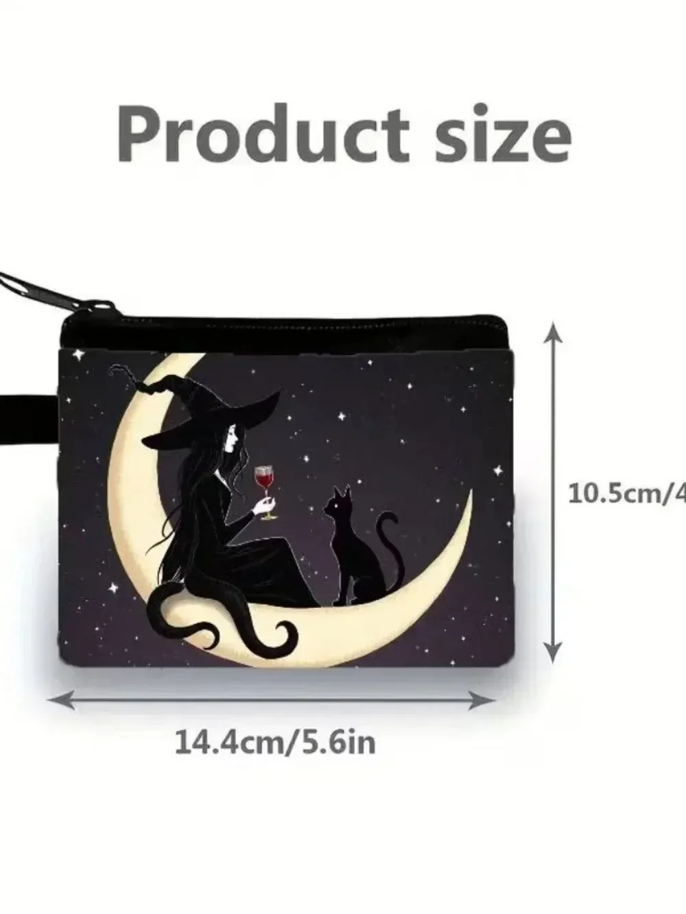 Halloween Gothic Witch w Red Wine and Cat Makeup Bag Double-Sided 4.1